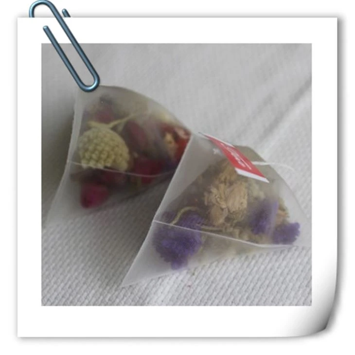 6.5*8cm Biodegradable Non-woven Pyramid Tea Bag Filters Nylon TeaBag Single String With Label Transparent Empty Tea Bags